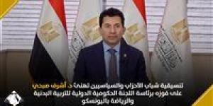 تنسيقية
شباب
الأحزاب
والسياسيين
تهنئ
د.
أشرف
صبحي
على
فوزه
برئاسة
اللجنة
الحكومية
الدولية
للتربية
البدنية
والرياضة
باليونسكو - أخبار بلس 24