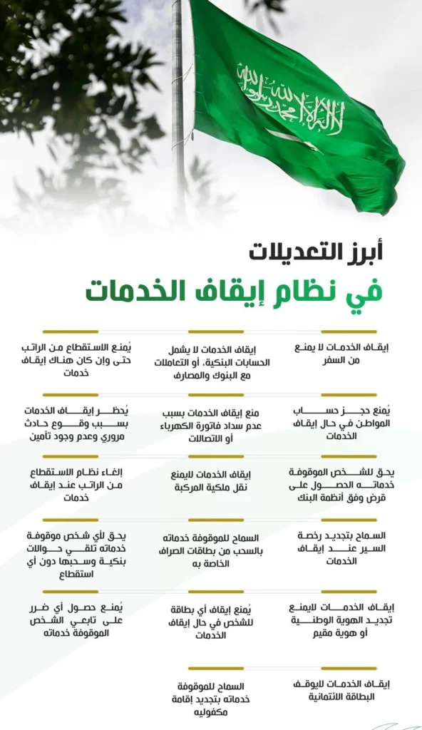 الخدمات التي لا يشملها إيقاف الخدمات الجديد