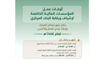 دوام البنوك في رمضان 2025 بالمملكة العربية السعودية