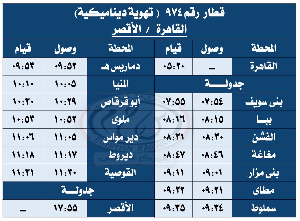 مواعيد بعض القطارات في الاتجاه القبلي