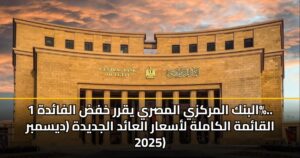 البنك المركزي المصري يقرر خفض الفائدة 1%.. القائمة الكاملة لأسعار العائد الجديدة (ديسمبر 2025)