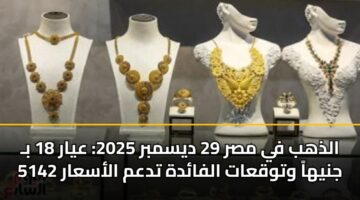 aldhhb fy msr 29 dysmbr 2025 ayar 18 b 5142 jnyha wtwqaat alfadh tdam alasaar 2