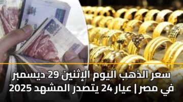 sar aldhhb alywm alithnyn 29 dysmbr 2025 fy msr ayar 24 ytsdr almshhd