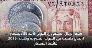 سعر الريال السعودي اليوم الأحد 28 ديسمبر 2025 | ارتفاع طفيف في البنوك المصرية وهذه قائمة الأسعار