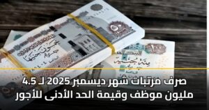 صرف مرتبات شهر ديسمبر 2025 لـ 4.5 مليون موظف وقيمة الحد الأدنى للأجور
