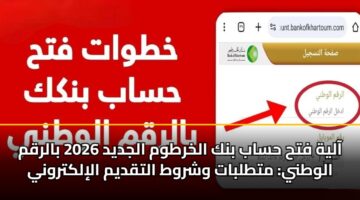 aalyh fth hsab bnk alkhrtwm aljdyd 2026 balrqm alwtny mttlbat wshrwt altqdym alilktrwny