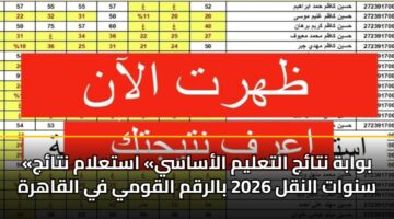 bwabh ntaj altalym alasasy astalam ntaj snwat alnql 2026 balrqm alqwmy fy alqahrh
