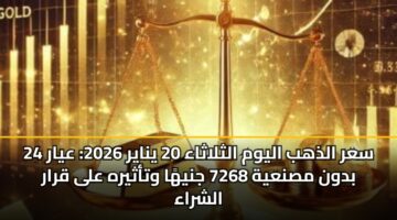 sar aldhhb alywm althlathaa 20 ynayr 2026 ayar 24 bdwn msnayh 7268 jnyha wtathyrh ala qrar alshraa