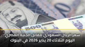 sar alryal alsawdy mqabl aljnyh almsry alywm althlathaa 20 ynayr 2026 fy albnwk