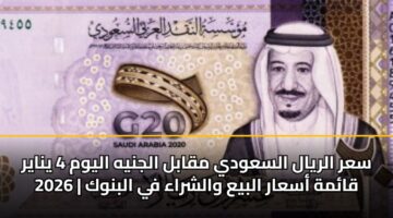 sar alryal alsawdy mqabl aljnyh alywm 4 ynayr 2026 qamh asaar albya walshraa fy albnwk