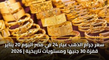 sar jram aldhhb ayar 24 fy msr alywm 20 ynayr 2026 qfzh 30 jnyha wmstwyat tarykhyh