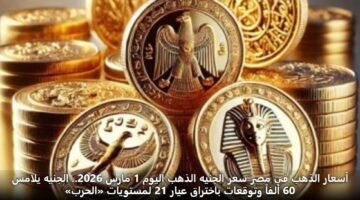 asaar aldhhb fy msr sar aljnyh aldhhb alywm 1 mars 2026. aljnyh ylams 60 alfa wtwqaat bakhtraq ayar 21 lmstwyat alhrb